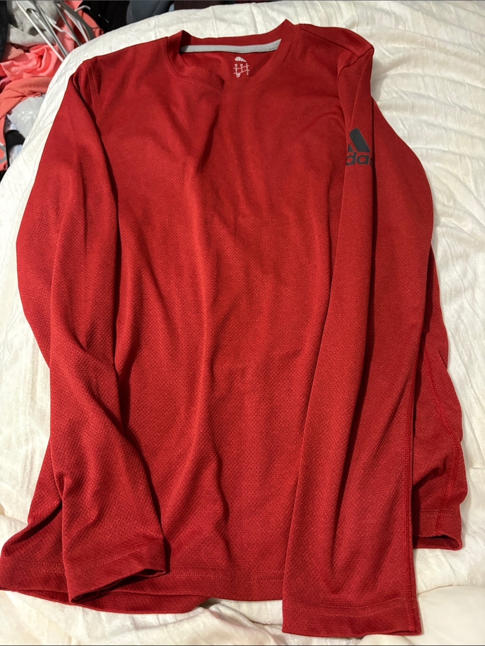 adidas Red Long-Sleeve Athletic Top with Logo